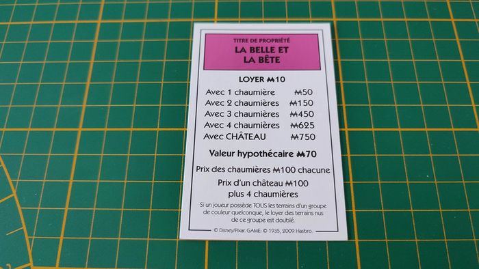 Titre de Propriété La belle et la bête pièce jeu de société Monopoly Disney éditions Hasbro #B94