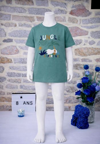 T-shirt manches courtes vert canard Jungle Expérience Garçon taille 8 ans marque Vertbaudet 🎸 