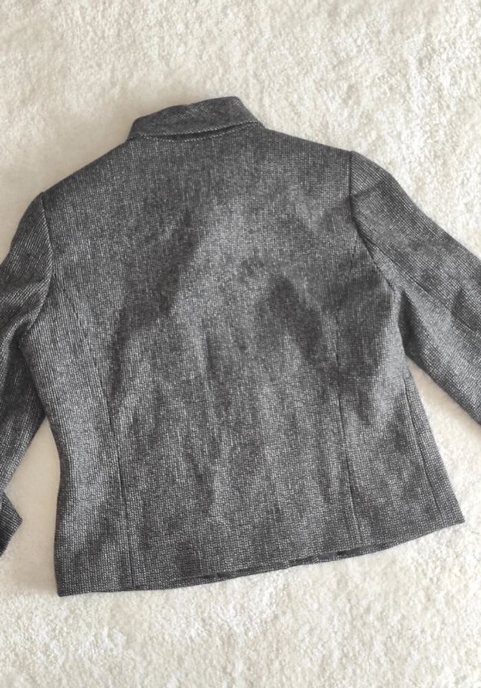 Veste cardigan caban court Caroll 40 gris noir blanc en laine col montant gros bouton, classe - photo numéro 8
