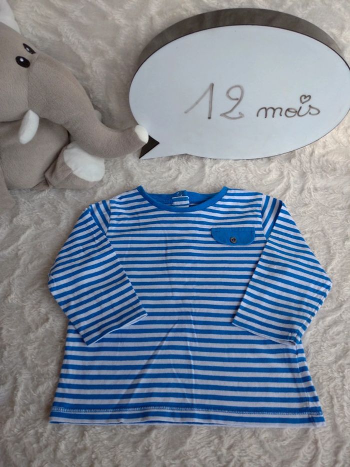 Tee shirt chemise manches longues rayé Garçon 12 mois Kitchoun 100% coton
