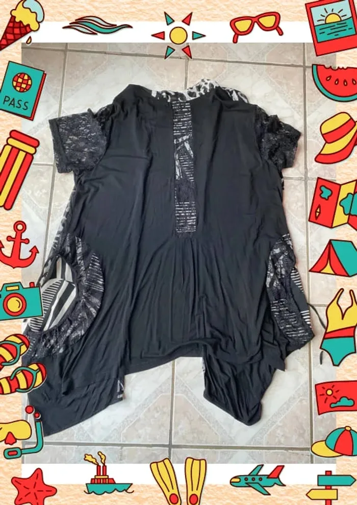 Tunique dentelle et imprimé blanc noir - photo numéro 13