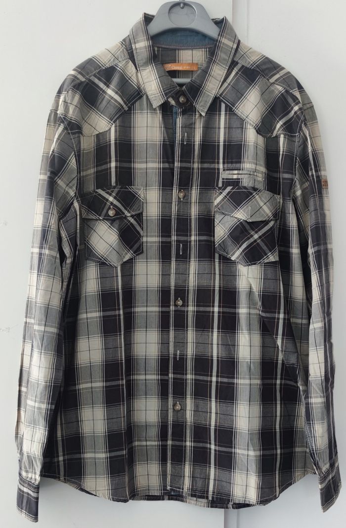 Chemise à carreaux à manches longues pour homme marque Gemo couleur noire et blanc taille L