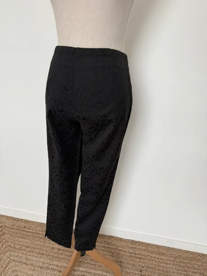 Pantalon legging noir 40 droit long jacquard tailleur costume pantaloni pantalones tailleur Calças - photo numéro 4