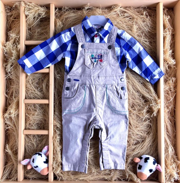 DPAM - NEW - ENSEMBLE 2P BÉBÉ GARÇON IMPRIMÉ VICHY & BRODERIES FANTAISIES 6M - photo numéro 3
