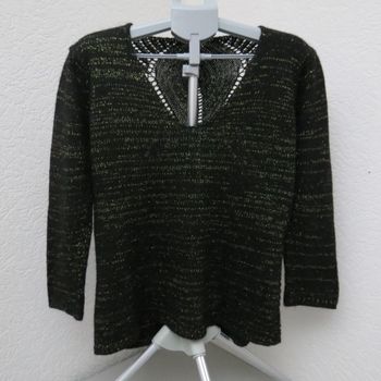 ✨ Pull ajouré noir & doré – Made in Italy – mélange mohair & laine ✨