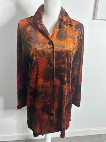 Chemisier long en velours bariolée orange et marron Vintage Louis Féraud T44 XXL