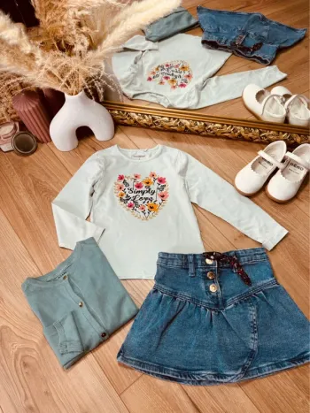 Taille 4 ans tenue 3 pièces fille multimarque menthe bleu jeans * fleur * 🌸