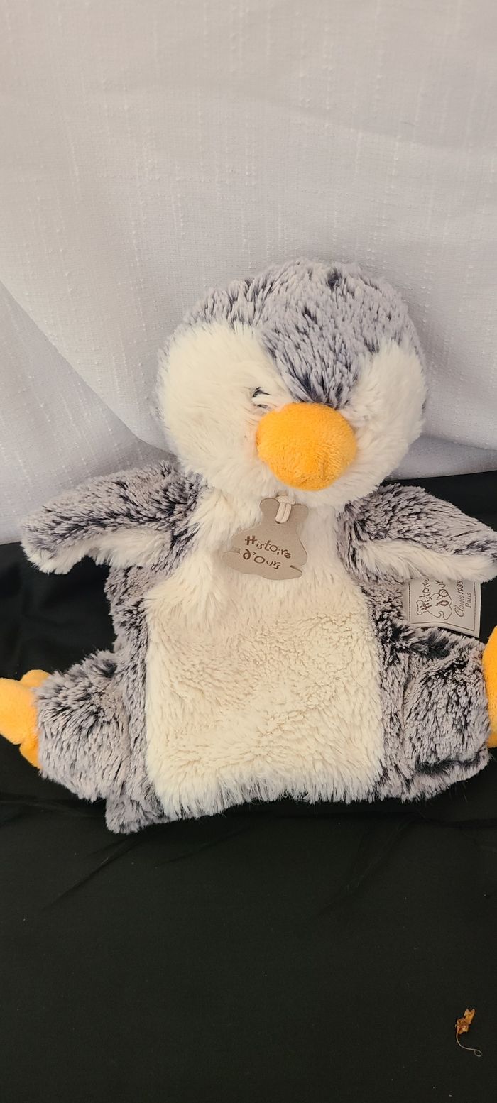 Peluche marionnette doudou Pingouin gris blanc HISTOIRE D ours - photo numéro 3