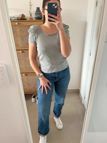 Top gris manches bouffantes Maje