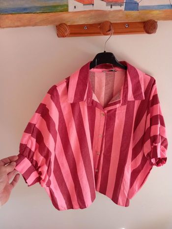 Chemise rose à bande coton taille L XL 