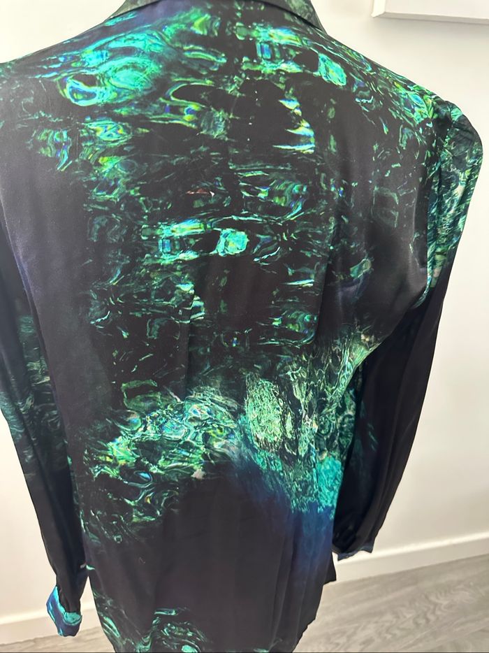 Chemisier en soie vert bleu et noir All Saints T40 L - photo numéro 5