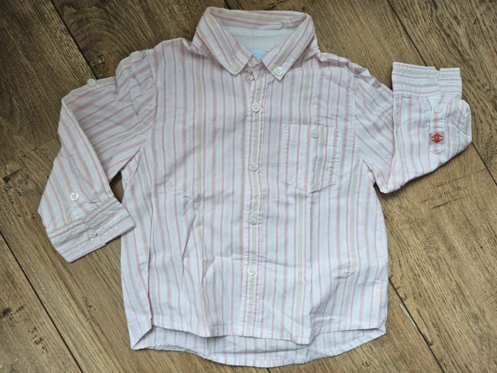 Chemise manches longues rayée blanche et rose Obaïbi 18 mois