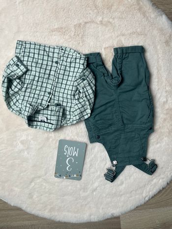 Ensemble salopette/chemise 3 mois