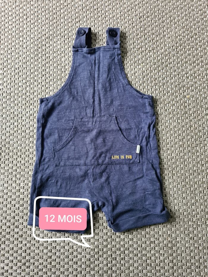 Salopette courte bleue marine "life is fun" - 12 mois