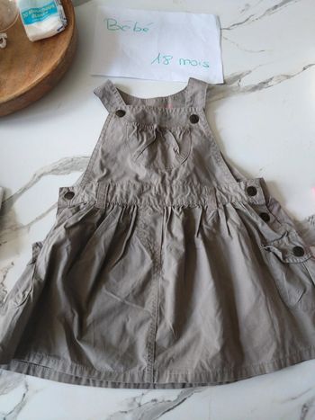 Robe salopette marron gris Grain de blé bébé fille 18 mois