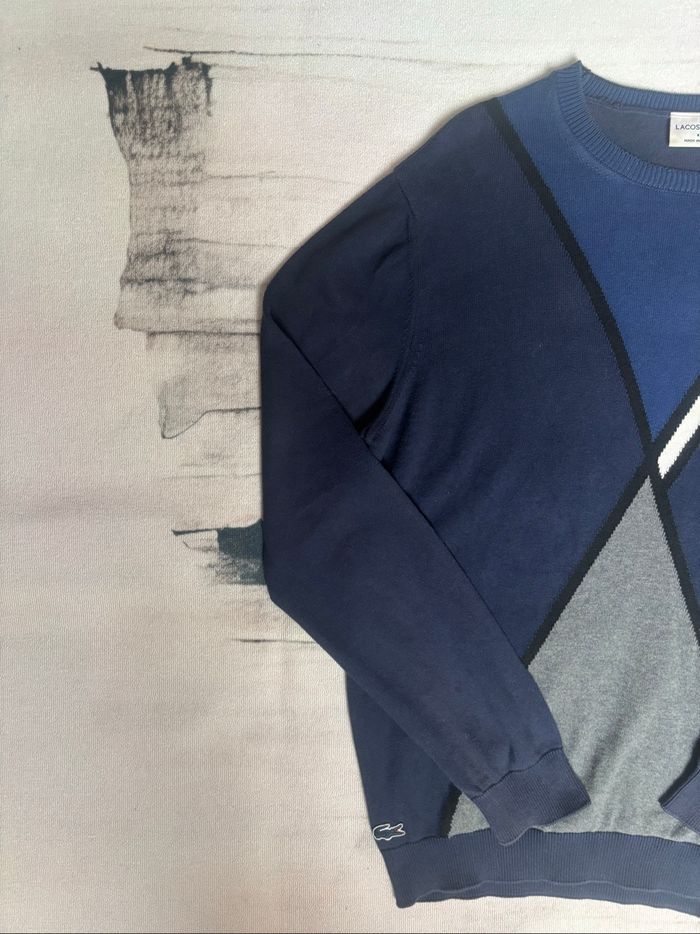 Pull Lacoste en maille bleu marine motif mosaïque taille L - photo numéro 5