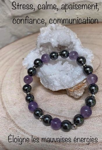 Bracelet améthyste et hématite 18 cm , lithothérapie
