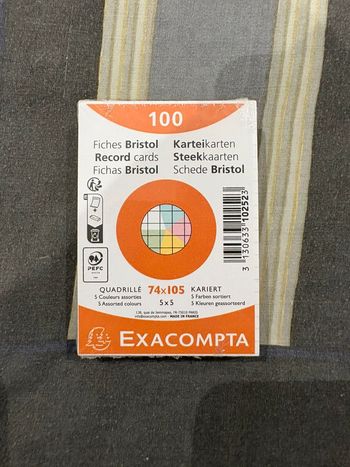 Paquet neuf de 100 fiches bristols multicolores exacompta