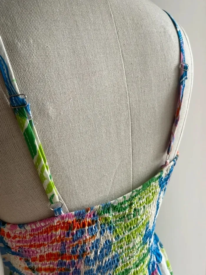 Robe longue fluide à motifs bleu vert rose – taille S/M - photo numéro 6