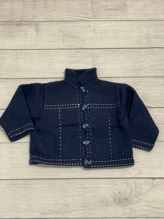 Fait main - Gilet - Bleu marine - 18 mois - photo numéro 3