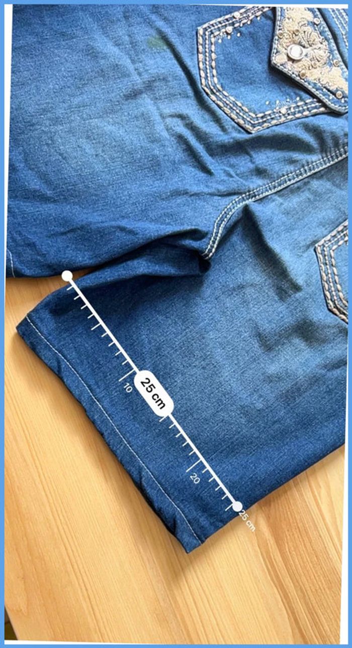 Short en jean vintage femme M/L – broderie et strass - photo numéro 4