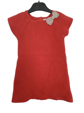 Robe manches courte maille chaude rouge nœud bout chou taille 3 ans