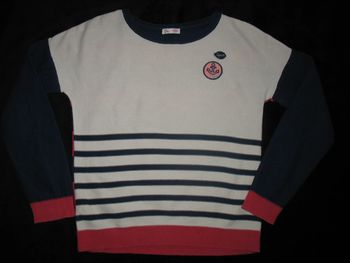 PULL BLANC ET MARINE A RAYURES FILLE "DPAM" - 10 ANS - n°01