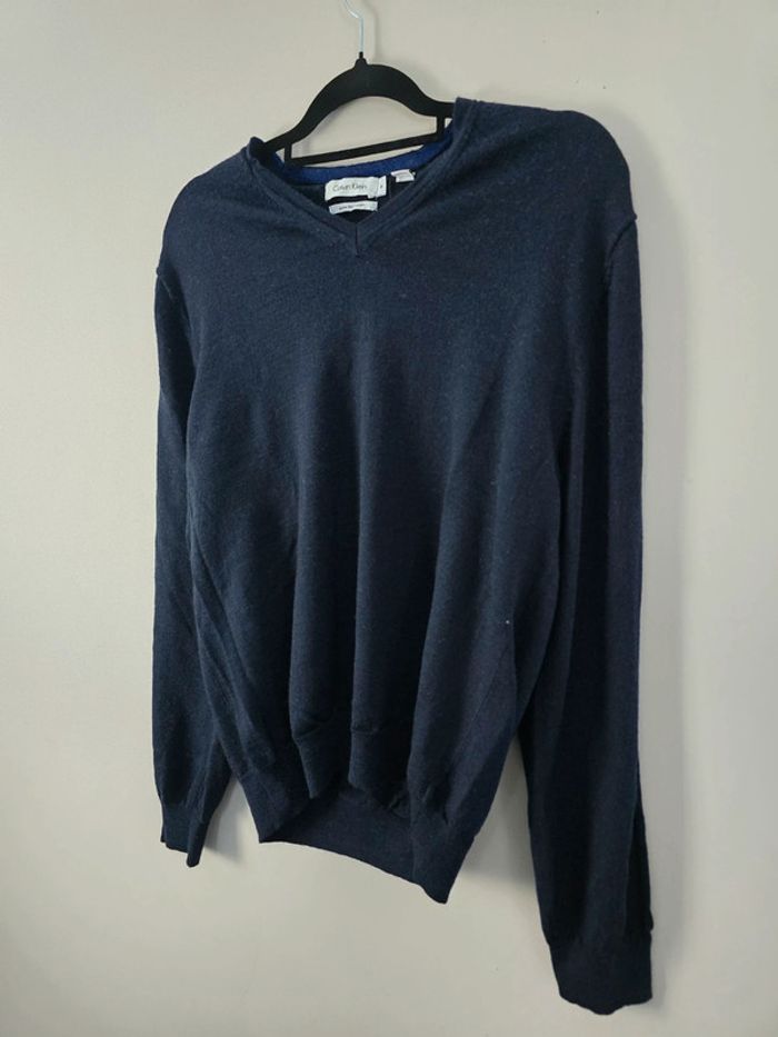 Pull Calvin Klein col V laine mérinos extra fine bleu marine homme taille M - photo numéro 2