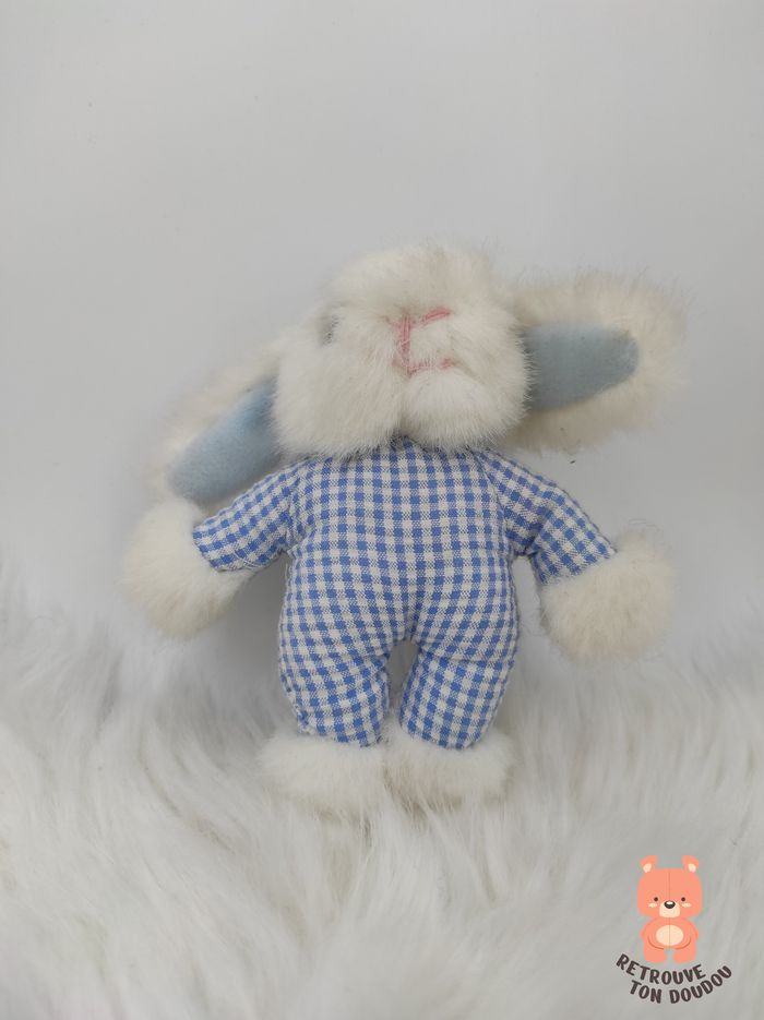 Mini Peluche Lapin Blanc et Vichy Bleu Vintage