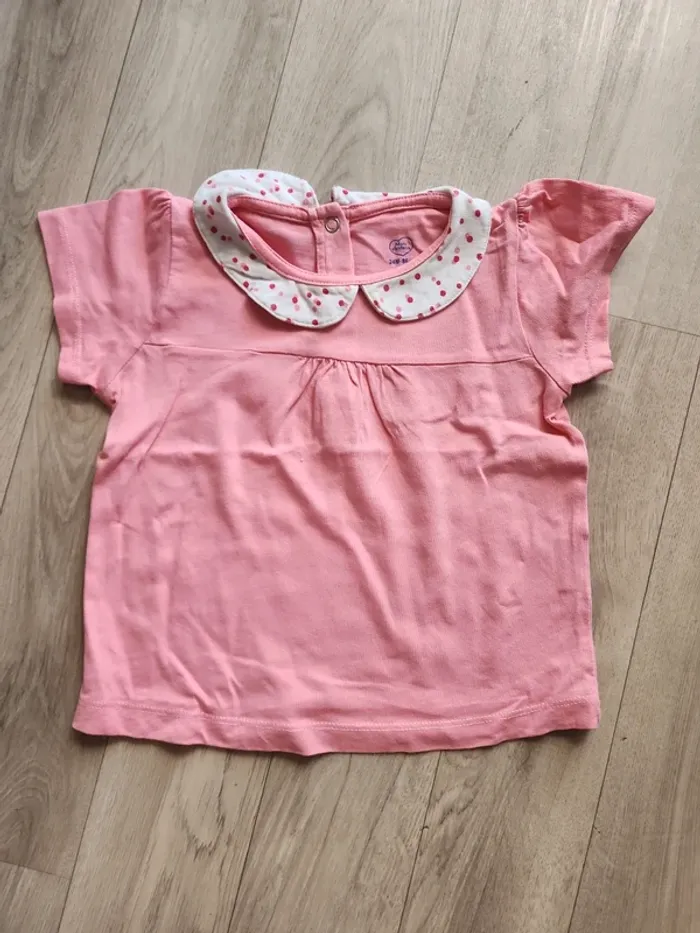 Tee shirt MC rose col Claudine 24mois