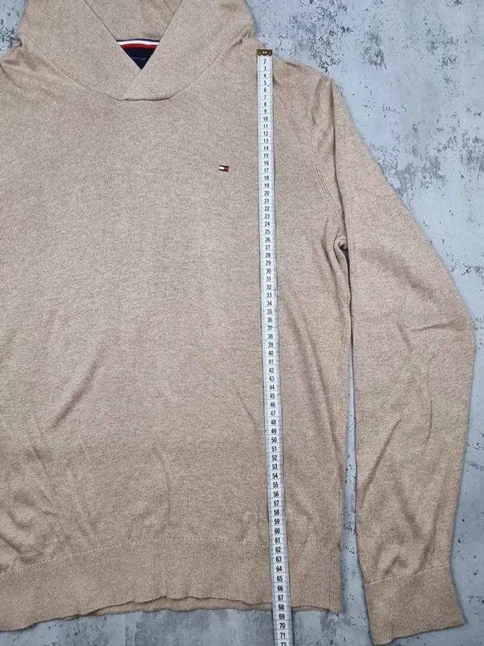 Pull fin mi-saison col châle Tommy Hilfiger Crème – Taille L Homme (mesures en photos) - photo numéro 6