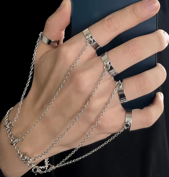 bracelet bague chainette unisexe neuf bijou argenté
