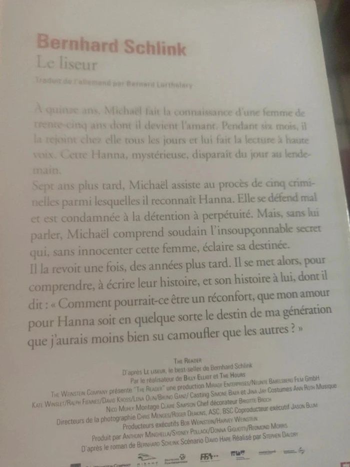 Le liseur The Reader De Bernhard Schlink - photo numéro 2