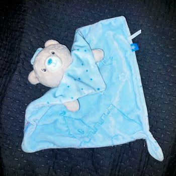 Doudou ours bleu château fort Sucre d'orge