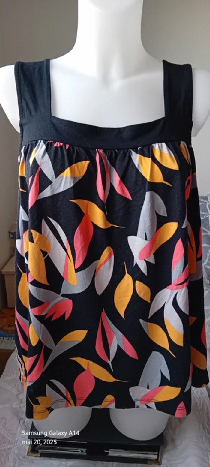 Tunique débardeur motif feuillages coloré noir femme 46 blanche porte - photo numéro 11
