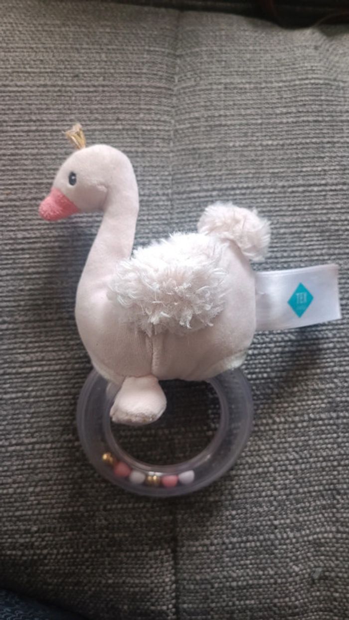 Hochet cygne rose/or