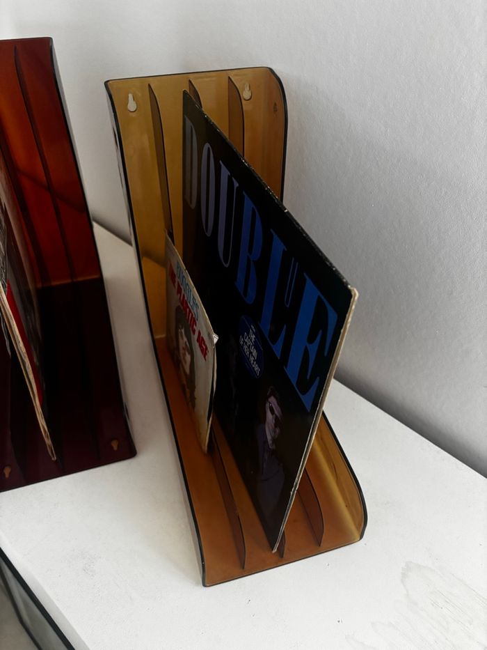 Vintage lot de deux range vinyles marron miel fumé - photo numéro 4