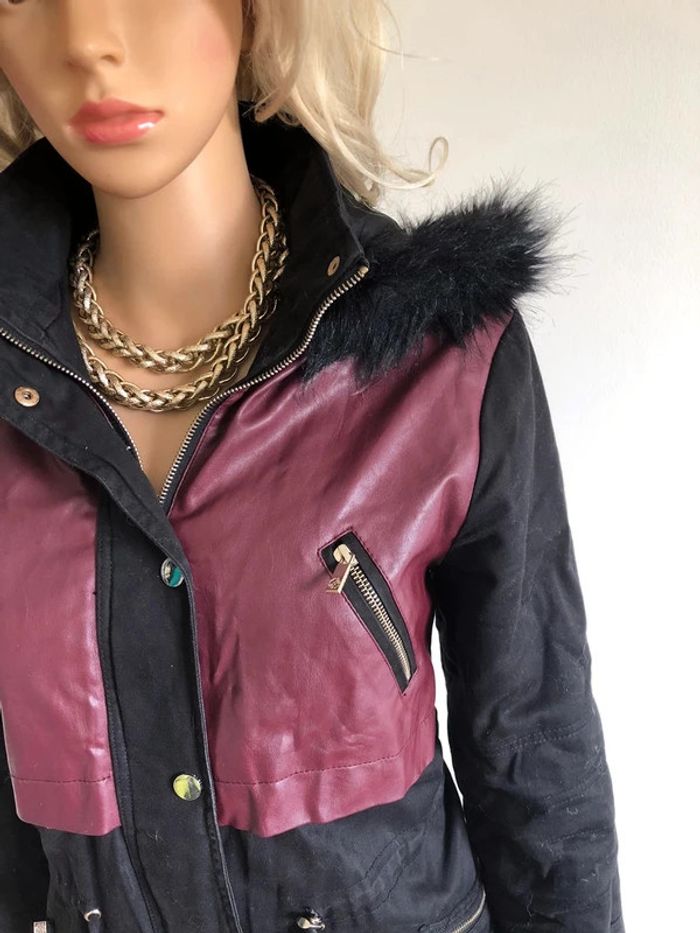 Parka noire et bordeaux avec capuche Morgan taille 40 TBE - photo numéro 9
