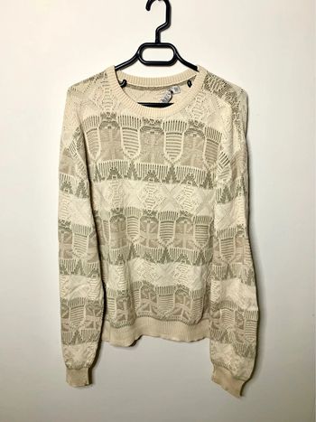 Pull vintage made in usa style grand père motif ethnic funky crème