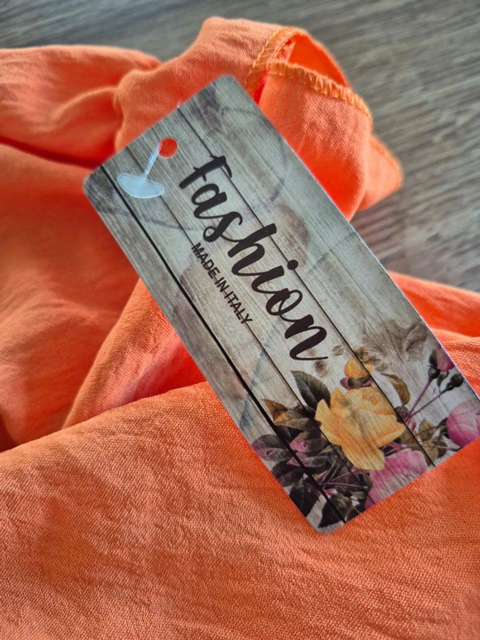 Robe Femme Été Manches Courtes Orange Taille Unique - photo numéro 3