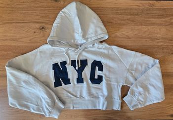 Sweat NYC crop top blanc et bleu marine, Clockhouse