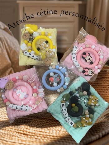 Attache tétine, anneau & porte clé personnalisée