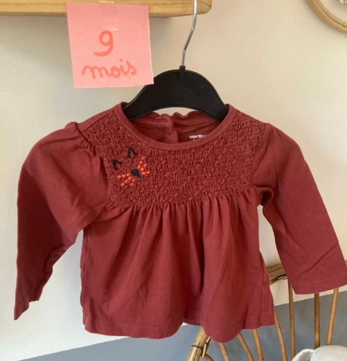 T-shirt manches longues bordeaux corail verbaudet