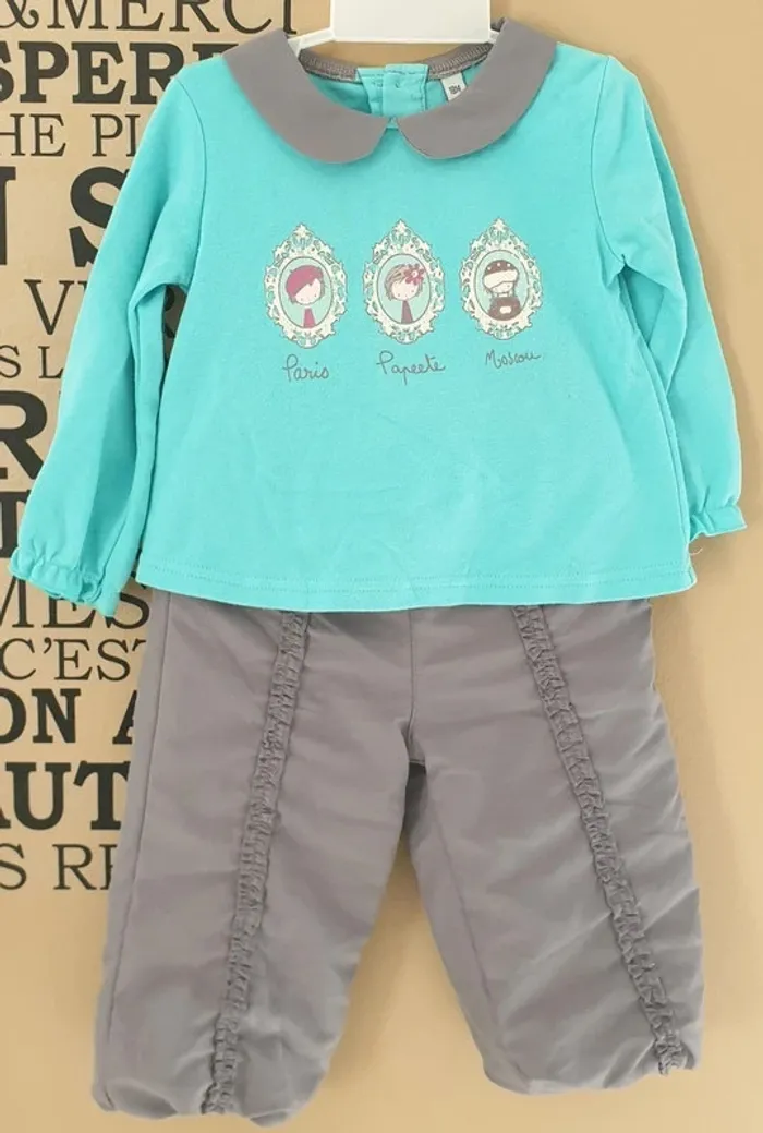Ensemble turquoise/gris 18 mois