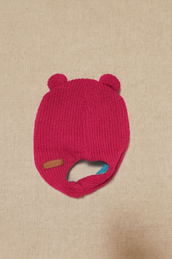 Bonnet chaud bébé fille rose fuchsia avec oreilles & visage rigolo - doublé polaire - photo numéro 3