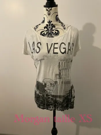 T-shirt à manches courtes blanc motif noir las Vegas Hollywood Morgan taille XS
