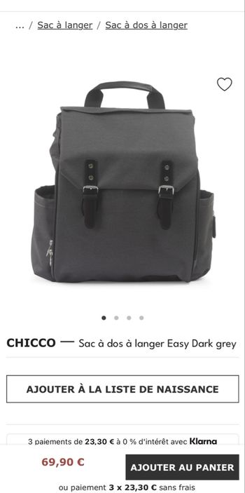 Sac à langer chicco easy dark grey