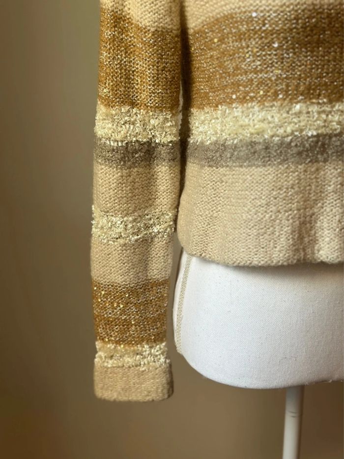 Pull à sequins rayé beige crème – Jeanasis – Taille S - photo numéro 3