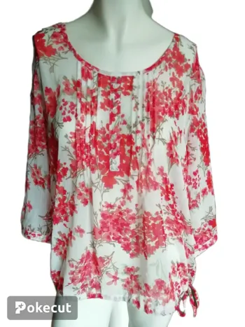 Blouse top voile printemps été chic fleurs flower rouge red