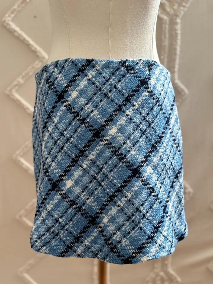 Mini jupe Mango à carreaux bleus en tweed – taille S – neuve avec étiquette - photo numéro 5